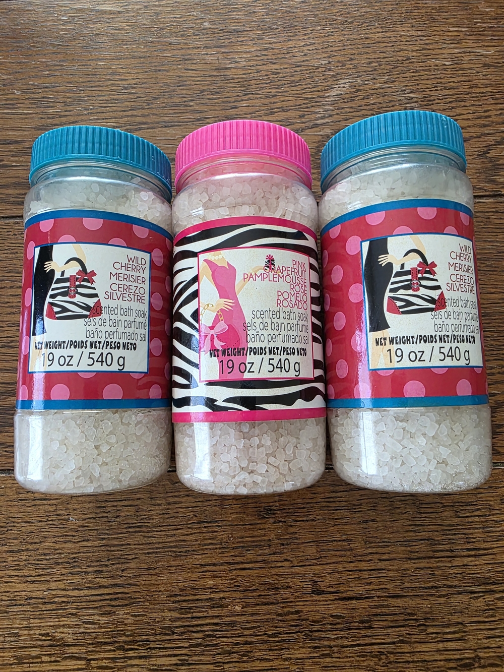Michaels Bath Salts Trio - 2 Wild Cherry, 1 Pink Grapefruit Rose